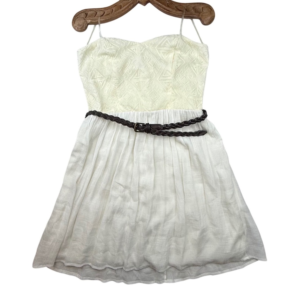 Body Central Cream Strapless Mini Dress Geometric Belted 13 western festival